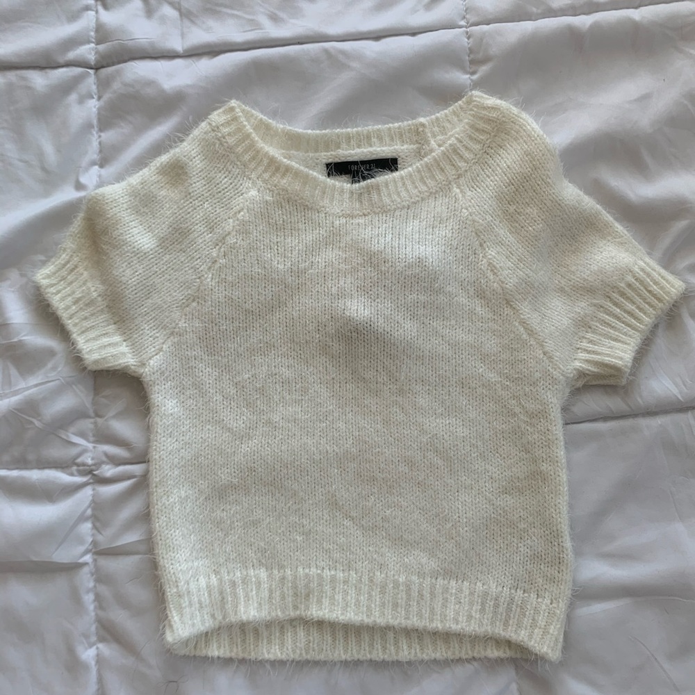 Forever21 White/Cream Fuzzy Sweater Crop Top